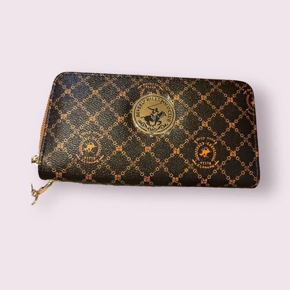 Beverly‎ Hills Polo Club Long Wallet With Strap Color Brown New